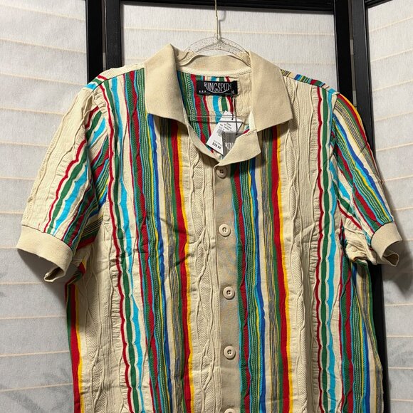 RingSpun Mens Knit Polo Shirt Large 100% Cotton Textured NWT 90s Coogi Vibe - Picture 2 of 7